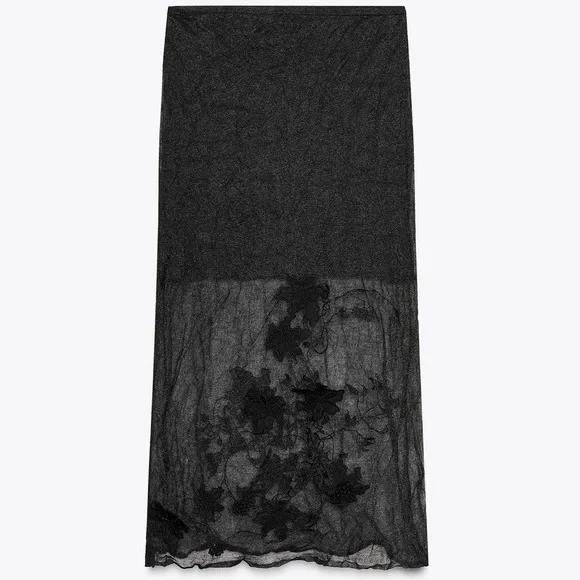 Zara NWT Semi Sheer Floral Combination Fabric Resort Wear Midi Skirt (Medium) - Picture 2 of 5